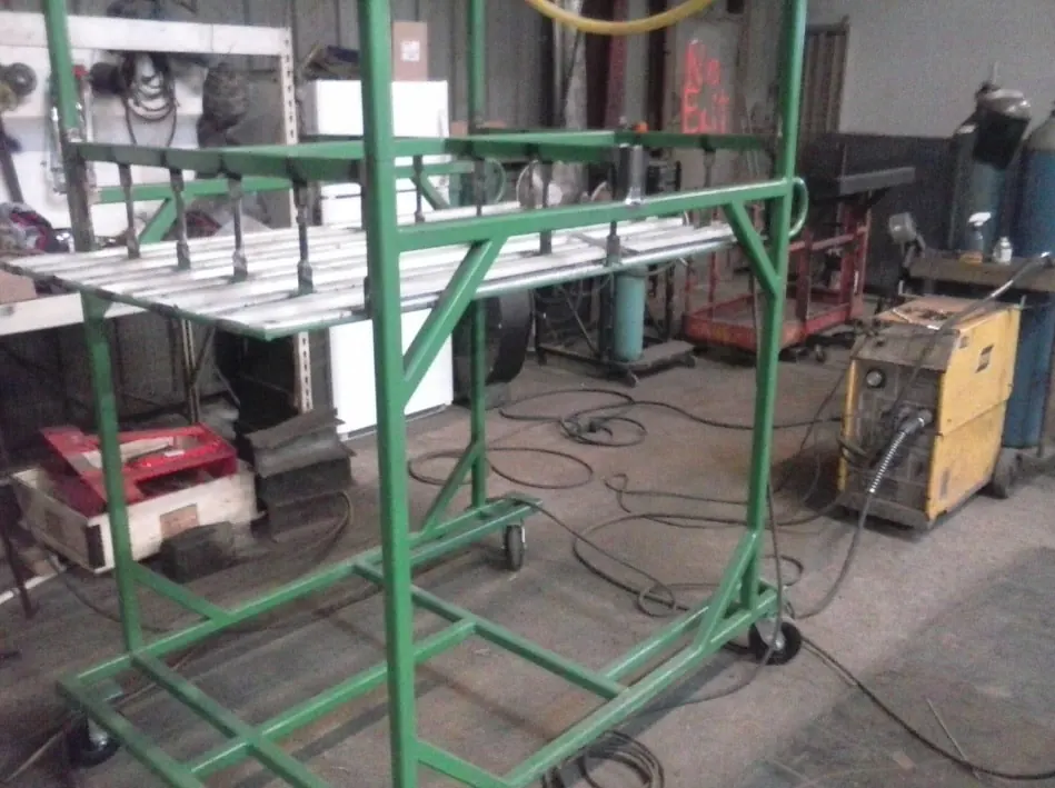 Custom steel rack fabrication in the B&B Welding and Repair shop in Trenton, OH